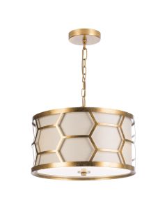 Arendal 3 Light Pendant Distressed Gold Leaf and White Frosted Glass With Bespoke Shade