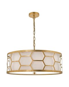 Arendal 4 Light Pendant Distressed Gold Leaf and White Frosted Glass With Bespoke Shade
