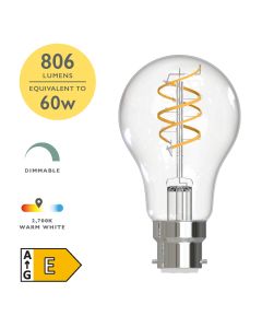(Pack of 6) LED B22/BC GLS Light Bulb (Lamp) 7.2w 806lm 2700k