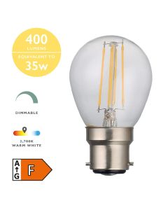 (Pack of 5) LED B22/BC Golf Ball Light Bulb (Lamp) 4w 400lm 2700k