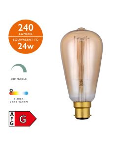 (Pack of 5) Vintage LED B22/BC GLS Light Bulb (Lamp) 4w 240lm 1800k