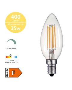 (Pack of 5) LED SES/E14 Candle Light Bulb (Lamp) 4w 400lm 2700k