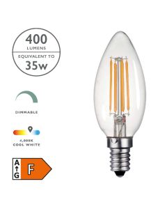 (Pack of 5) LED SES/E14 Candle Light Bulb (Lamp) 4w 400lm 4000k