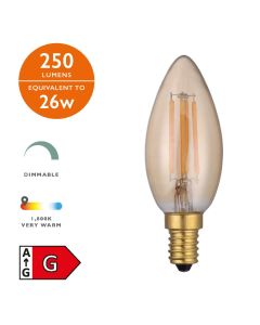 (Pack of 5) Vintage LED SES/E14 Candle Light Bulb (Lamp) 4w 250lm 1800k