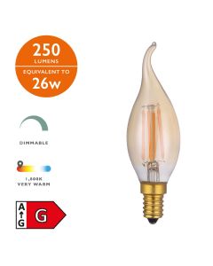 (Pack of 5) Vintage LED SES/E14 Candle Light Bulb (Lamp) 4w 250lm 1800k