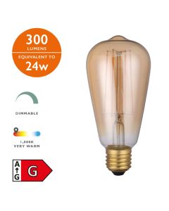 (Pack of 5) Vintage LED ES/E27 GLS Light Bulb (Lamp) 4w 300lm 1800k