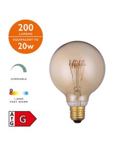 (Pack of 5) Vintage LED ES/E27 Globe Light Bulb (Lamp) 4w 200lm 1800k