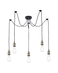 Waco 5 Light Suspension Antique Brass and Matt Black