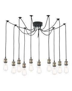 Waco 10 Light Suspension Antique Brass and Matt Black